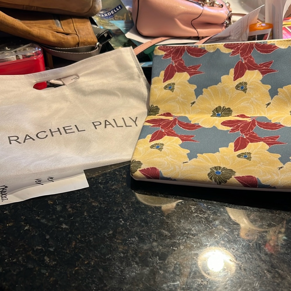 Rachel Pally Ivory Leather and Floral Canvas Reversible Clutch